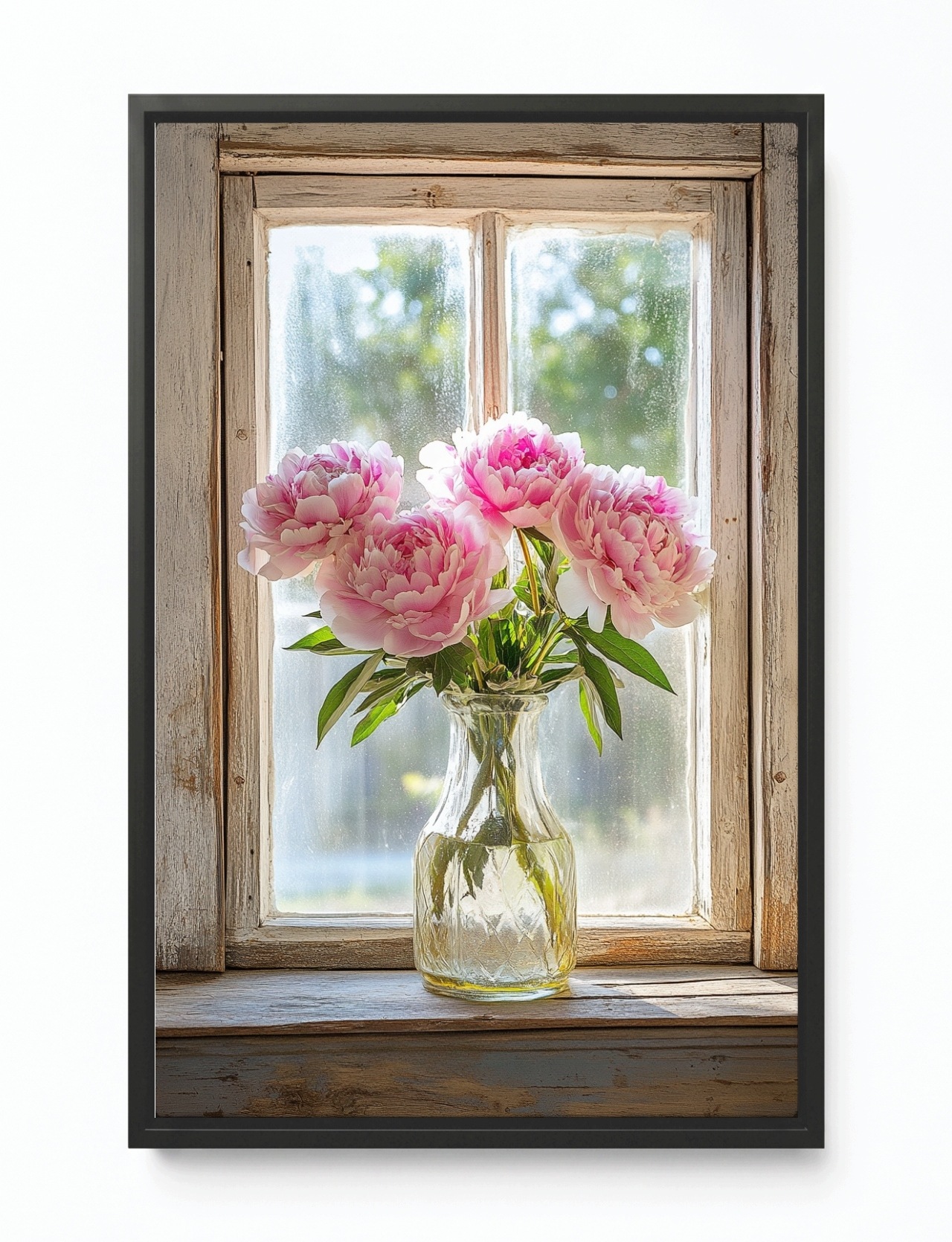 Obraz Rám Americký Box Okno Dekorace Váza Květiny Pivoňky Kytice 40x60
