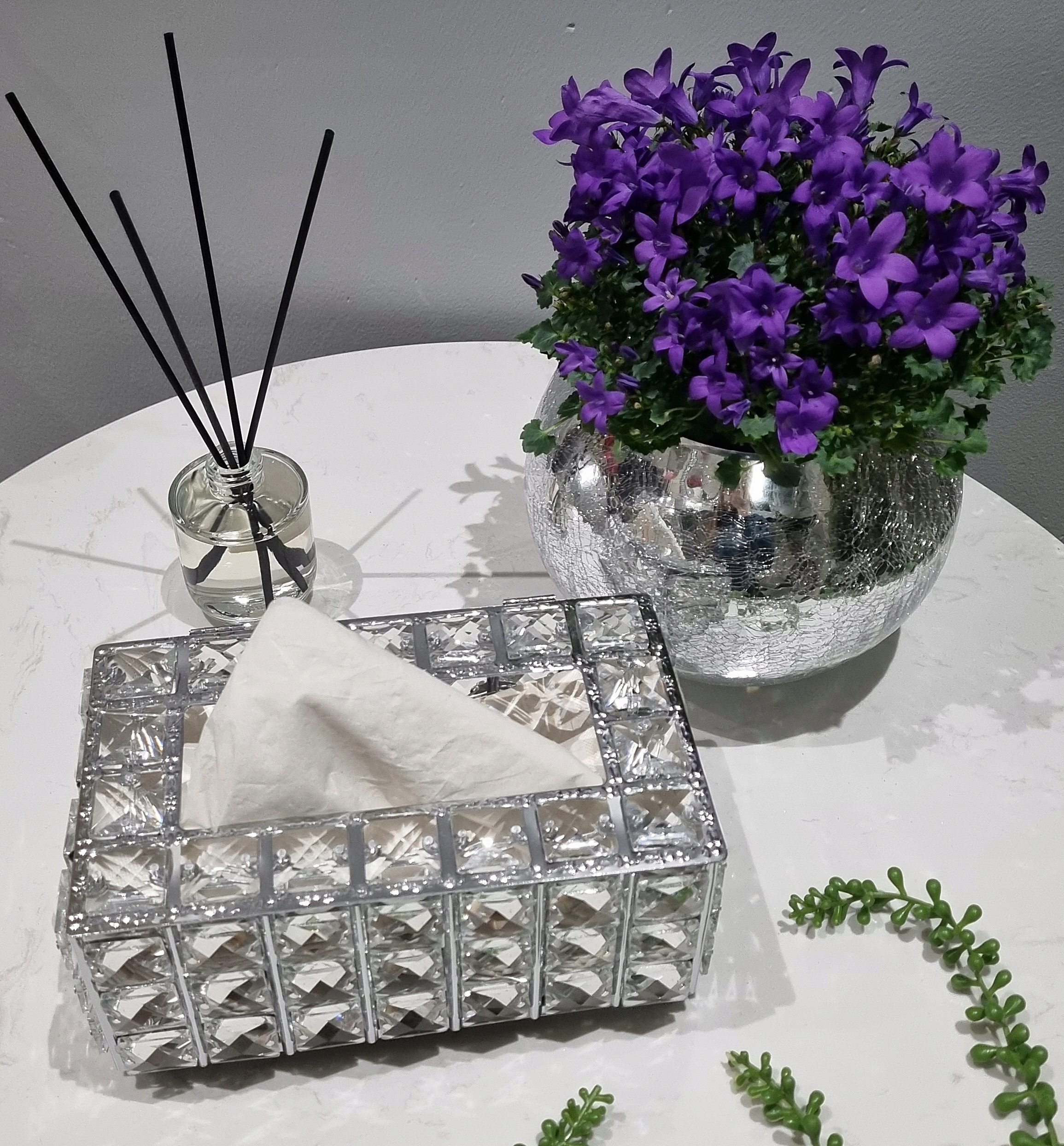 CHUSTECZNIK KRYSZTAŁOWY pojemnik pudełko GLAMOUR Kolor odcienie szarości i srebra