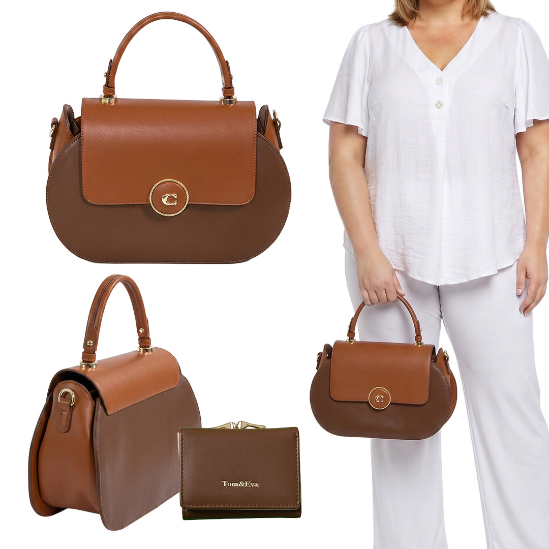 Hnědo-karamelová kabelka s peněženkou plus size velikost Uni.