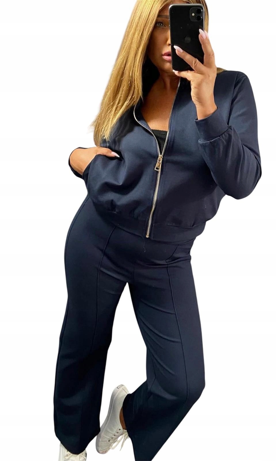 Z941 Nová Kolekce Teplákovka S Kalhotami Na Zip, Hladký, Modrý vel. 52 (6XL)