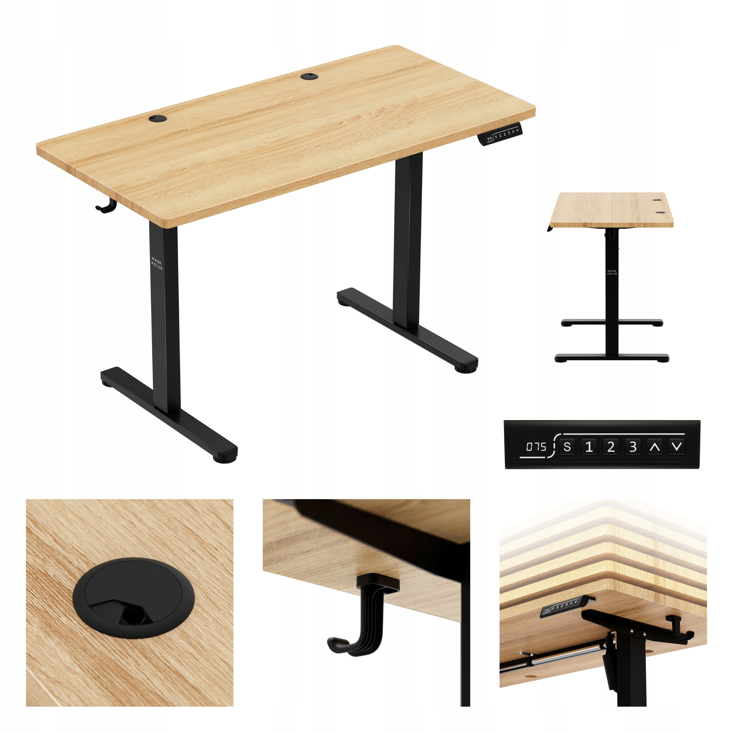 Elektrický psací stůl nastavitelný Mark Adler dub pro práci s počítačem