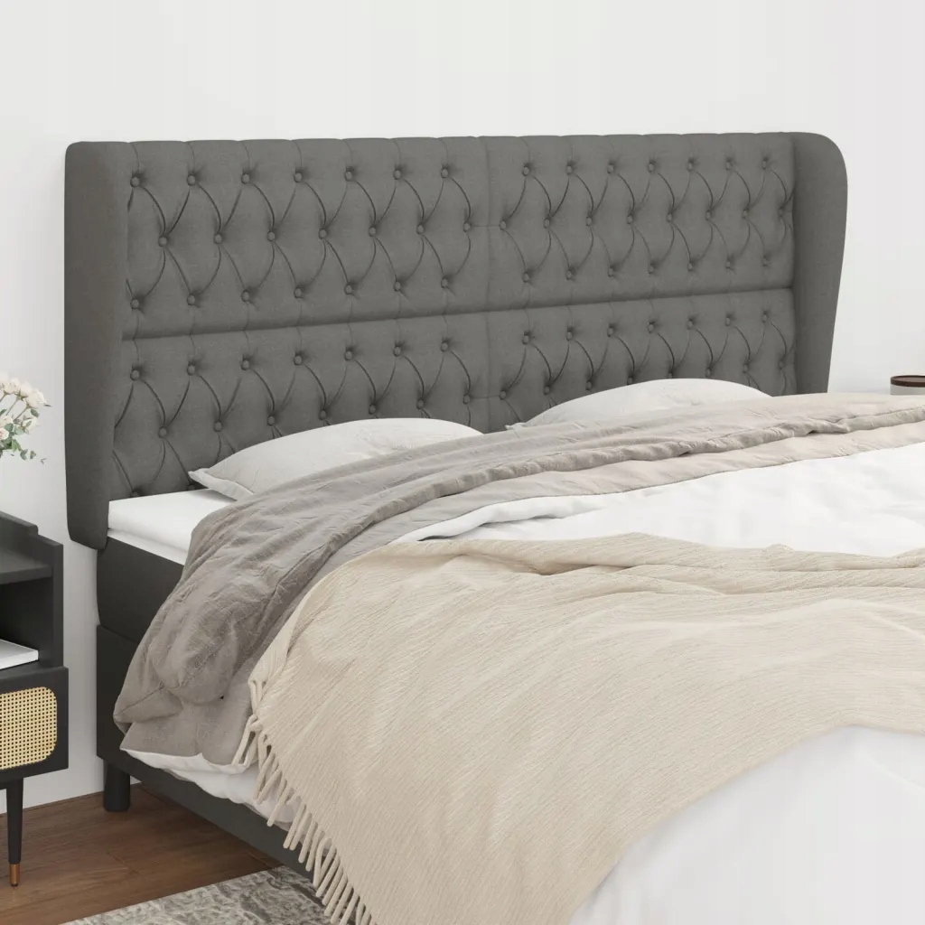 Čelo postele typu ušák tmavě šedé 203x23x118/128 cm textil Šedá 3118315