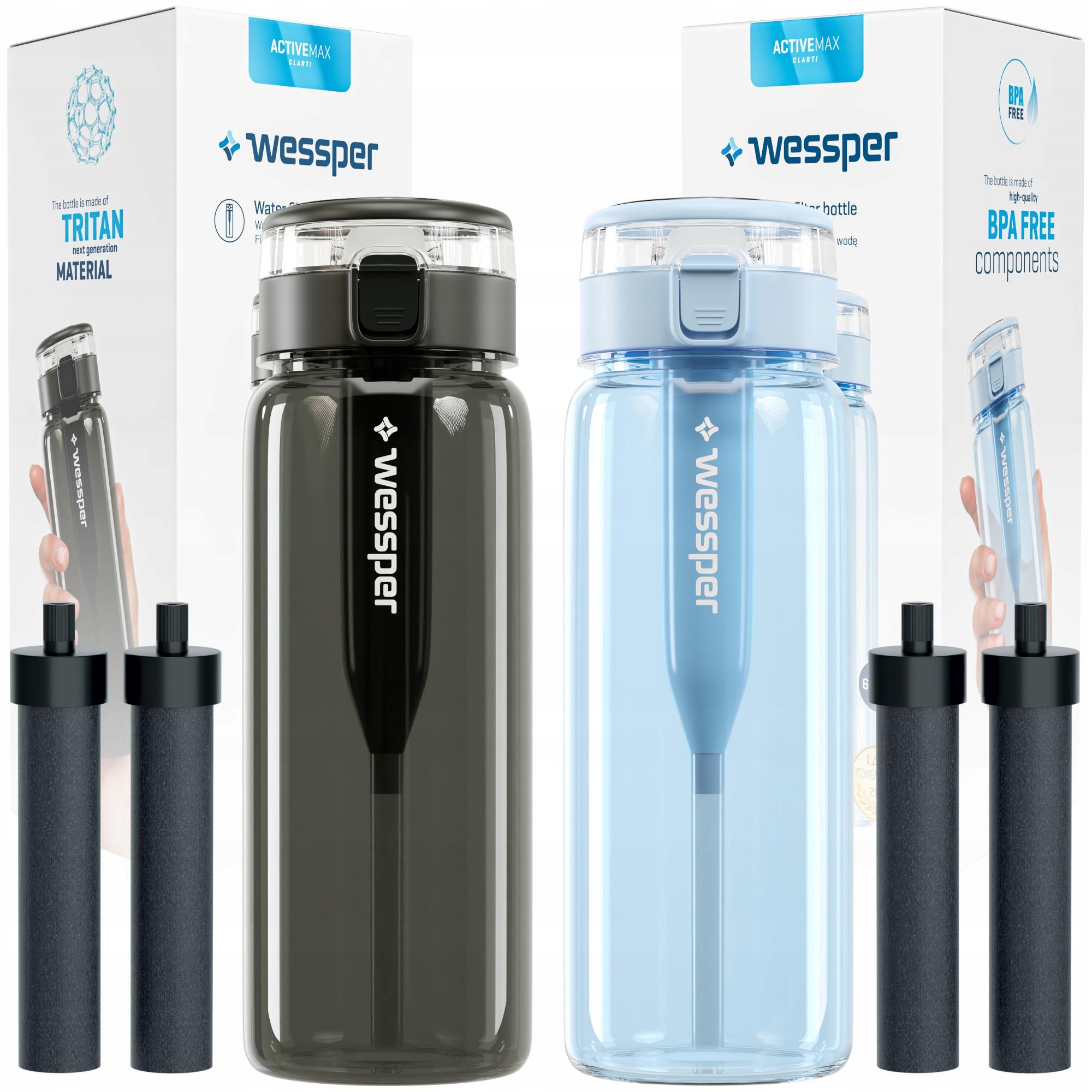 2x filtrační láhev Wessper Clarti 0,68 l grafitová modrá 4x filtr