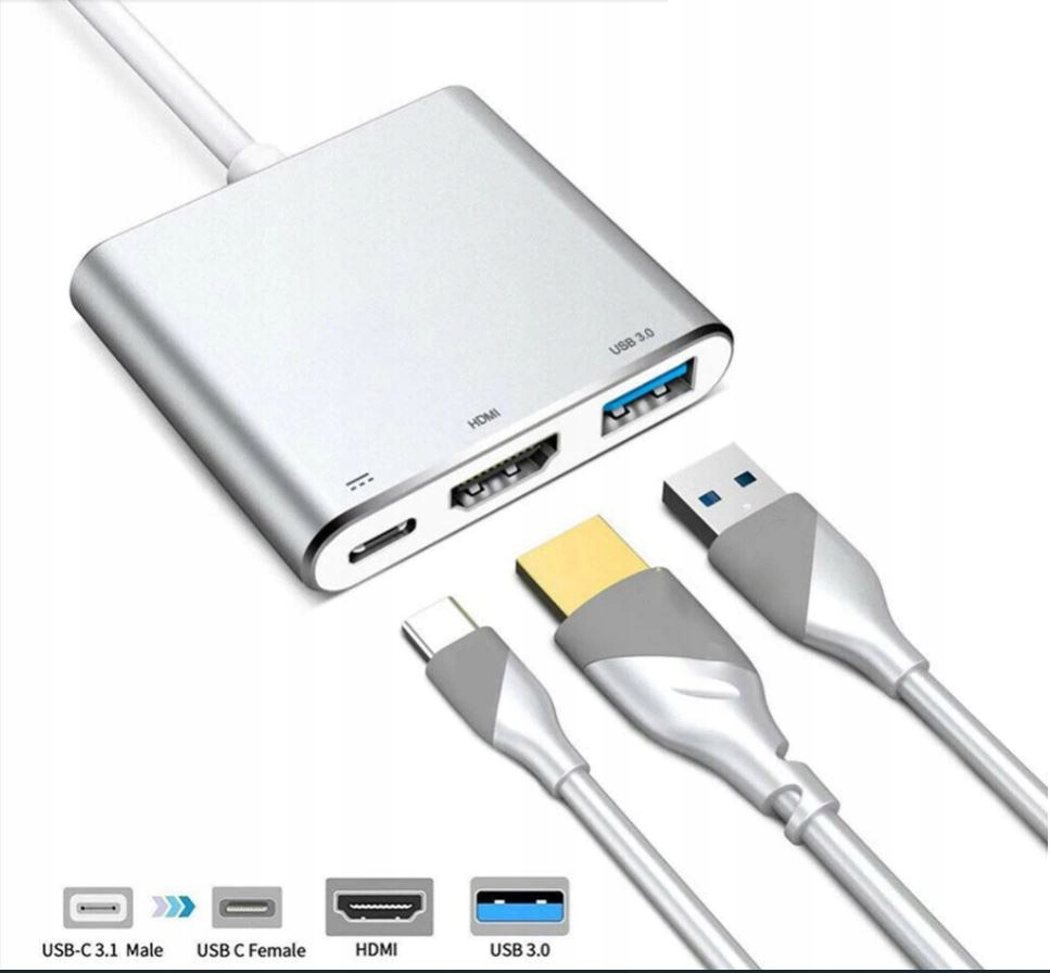 Adapter HUB Multiport USB-C na HDMI 4K, USB 3.0 i USB-C PD OTG DO TELEFONU