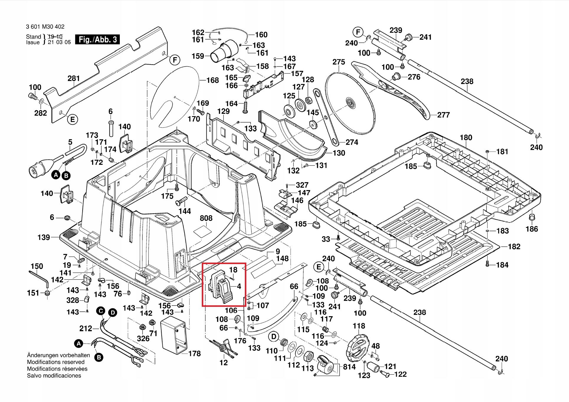 Bosch przełącznik wejścia / wyjścia do pilarki stołowej GTS 10 XC Pasuje do modelu GTS 10 XC