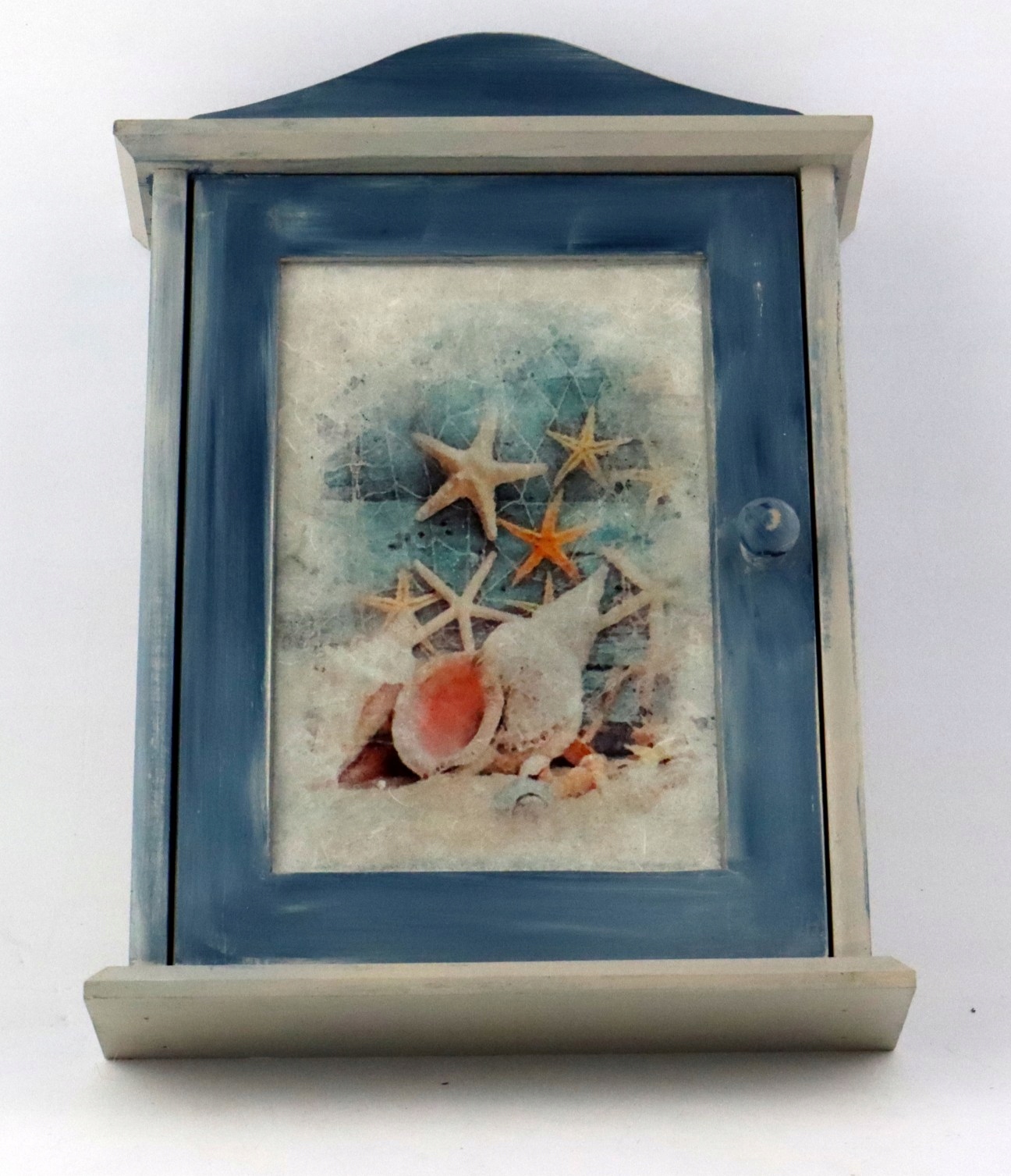 Schránka na klíče ručně malovaná zdobená metodou decoupage moře mušle
