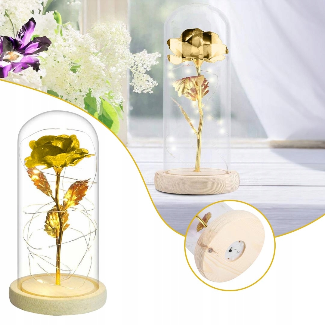 WIECZNA RÓŻA W SZKLE ŚWIECĄCA LED ORYGINALNE PUDEŁKO Marka bez marki