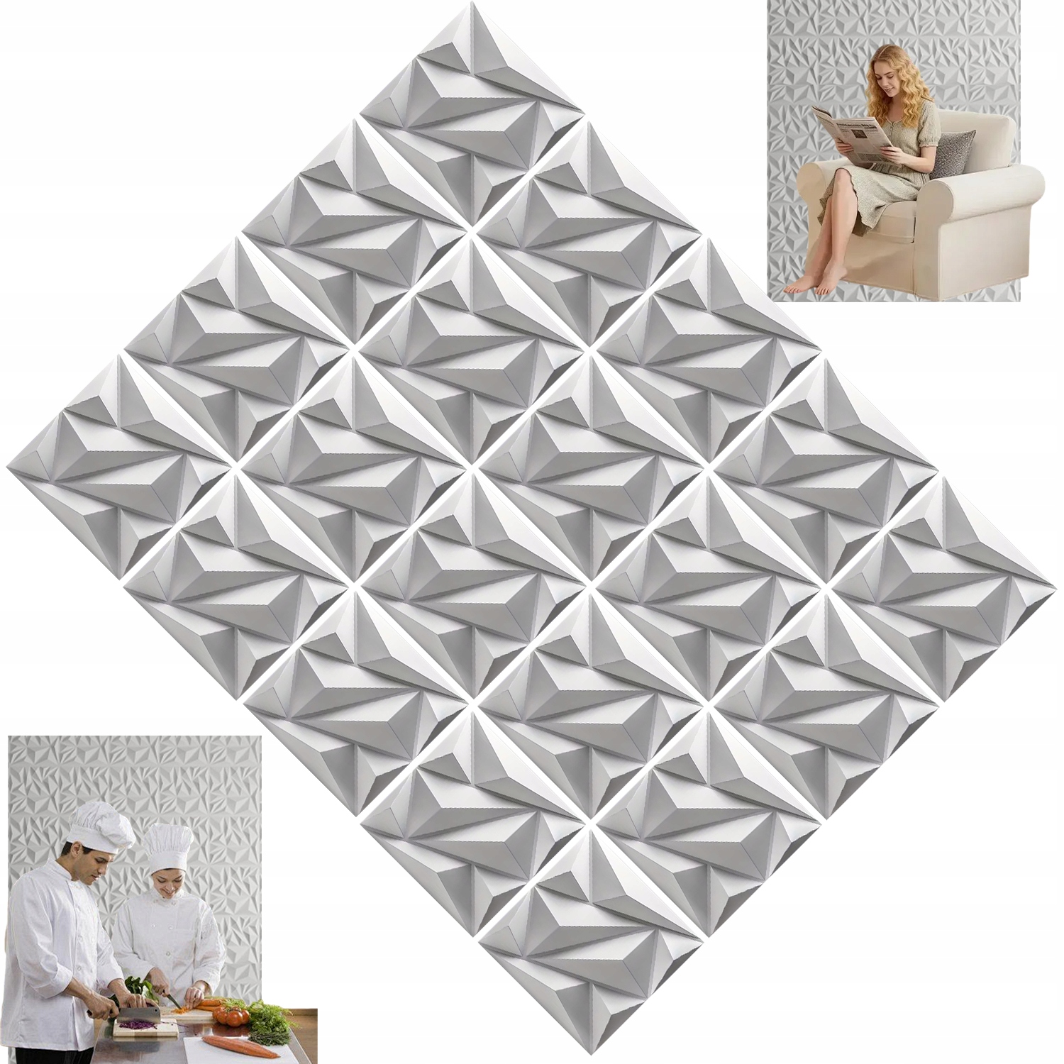 20 Ks Dekorativní 3D nástěnný stropní panel Kaseton 30x30 cm Bílý diamant