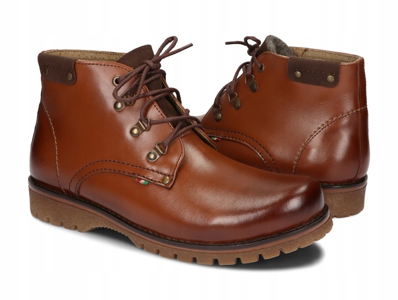 TRZEWIKI ZIMOWE KOZAKI MĘSKIE SKÓRA 359 BRĄZOWY 42 Kolekcja TRAPERY