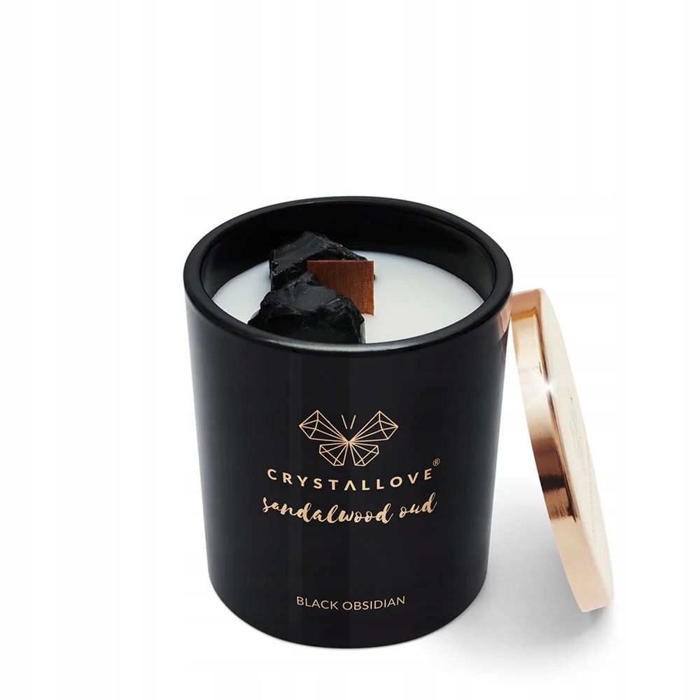 Crystallove Sójová svíčka s černým obsidiánem santalové dřevo oud 400 g