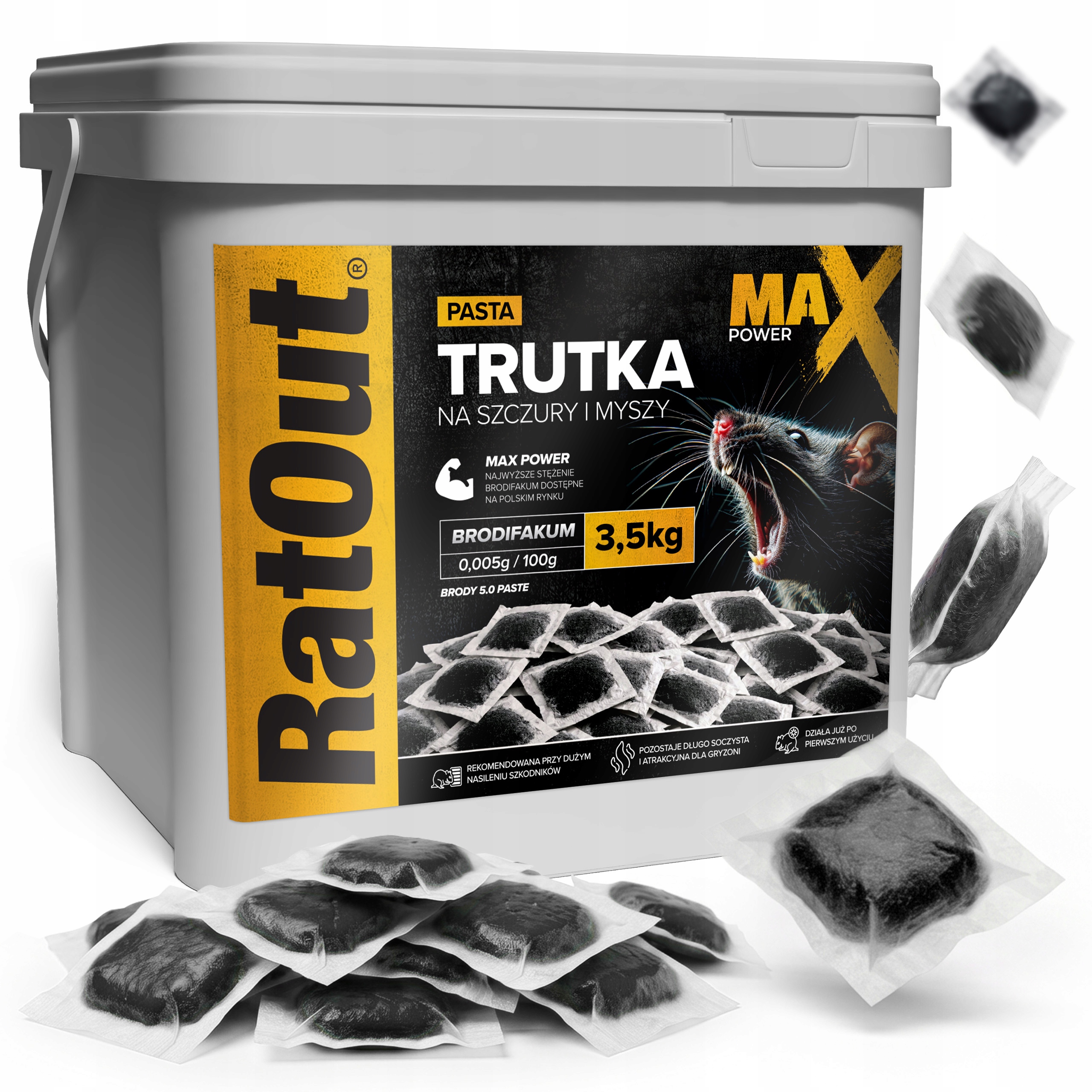 Trutka Na Szczury Myszy Gryzonie Ratout Max Power Brodifakum Pasta 3,5KG