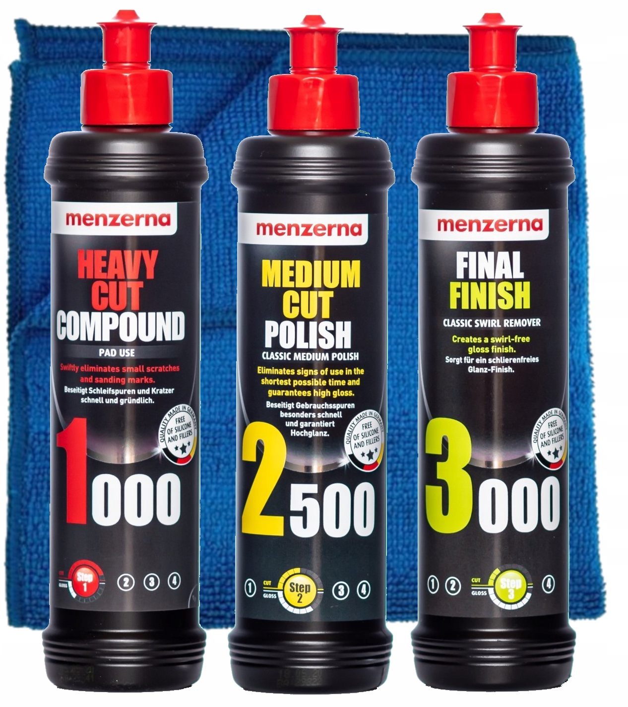 Menzerna Zestaw Pasta Polerska 1000 2500 3000 mikrofibra Do Polerowania