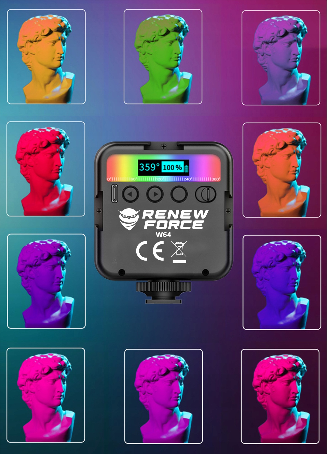 Lampa LED RENEW FORCE RGB do Telefonu Kamery Aparatu TikToka YouTube SHORTY Stan opakowania oryginalne