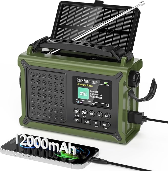 Rádio s klikou Dab/dab+/fm s baterií 12000 mAh a solárním panelem.