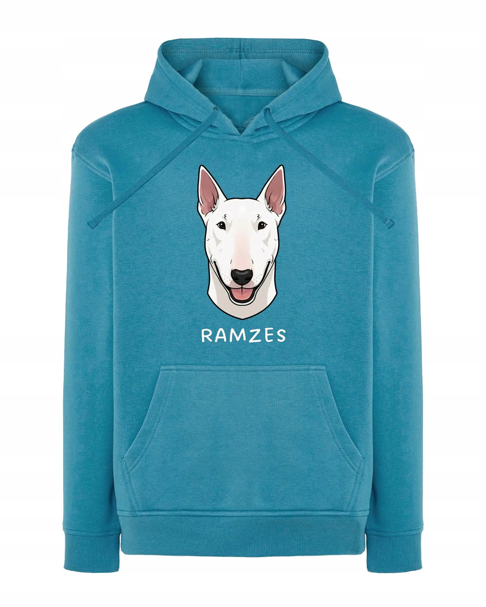 Mikina s kapucí Bull Terrier Personalizovaná Pupil Pes Světle modrá XL