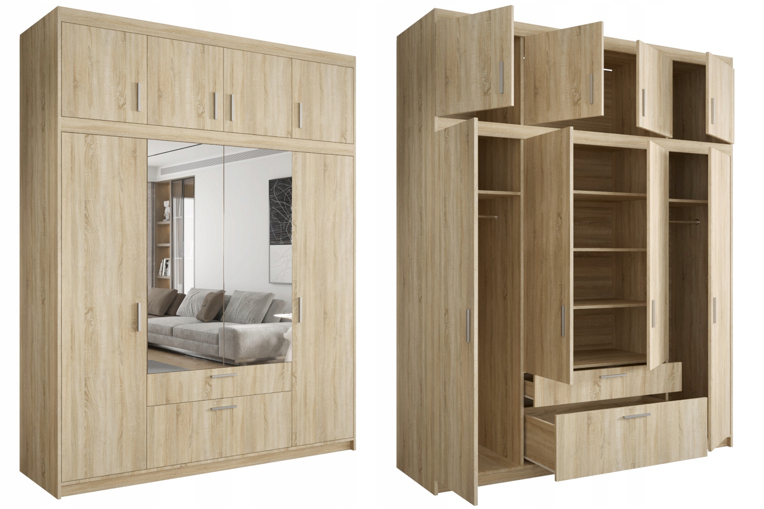 Skříň Se Zrcadlem Zásuvky Nadstavba Sonoma LESZ23N Šatní skříň 176x245 O-sofa
