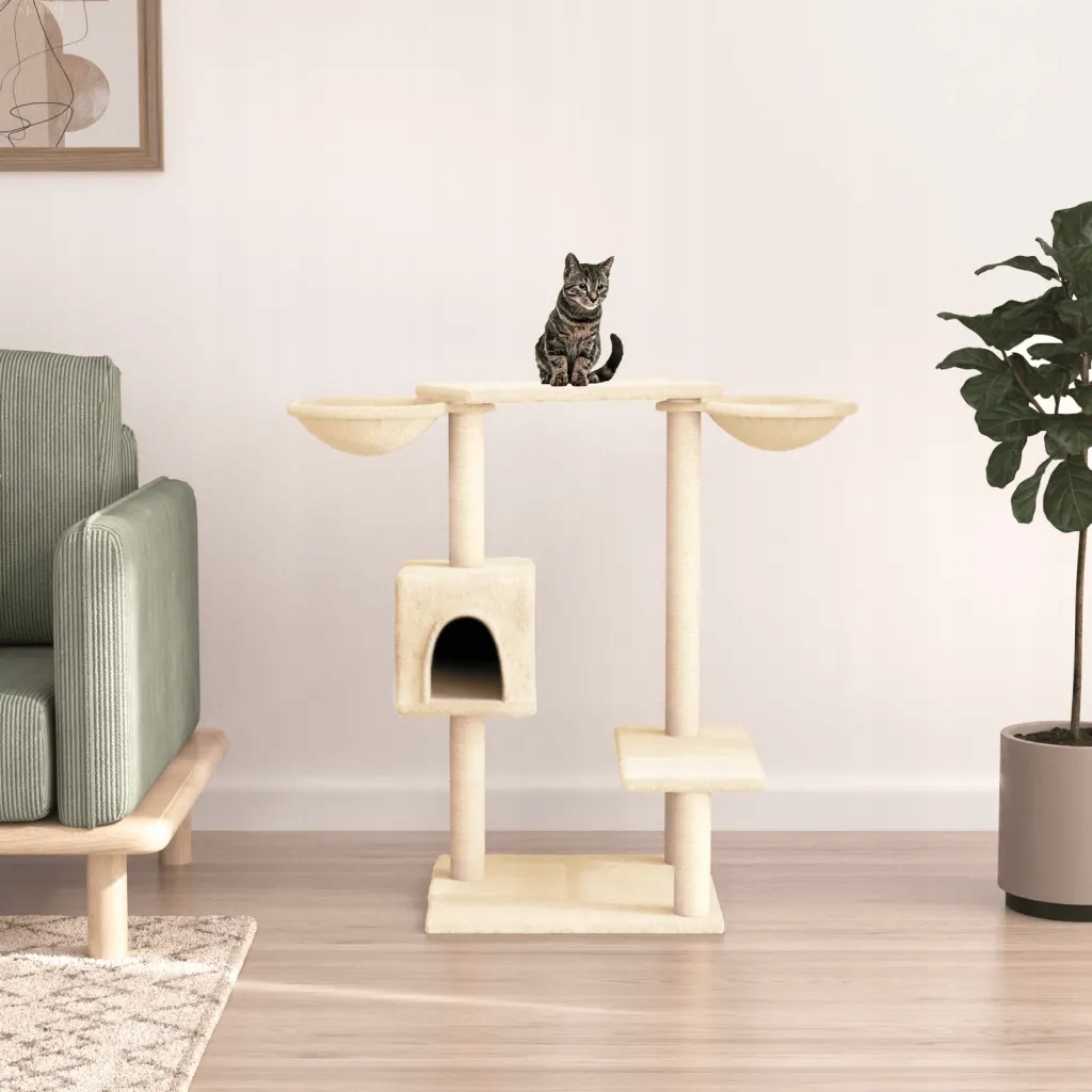 Levně Petrashop Škrabadlo pro kočky se škrabacími sloupky krémové 82 cm Krémová