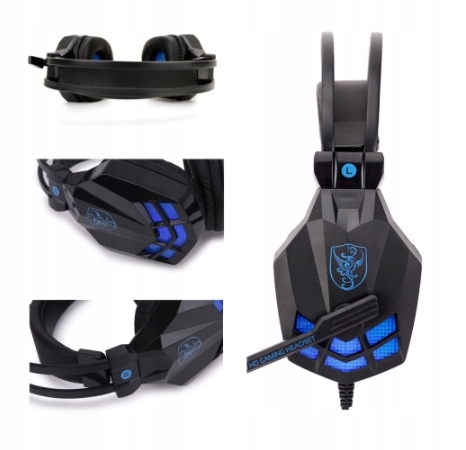 SŁUCHAWKI DLA GRACZY GAMINGOWE LED MIKROFON +COMBO Załączone wyposażenie Adapter do koncol PS4 i Xbox