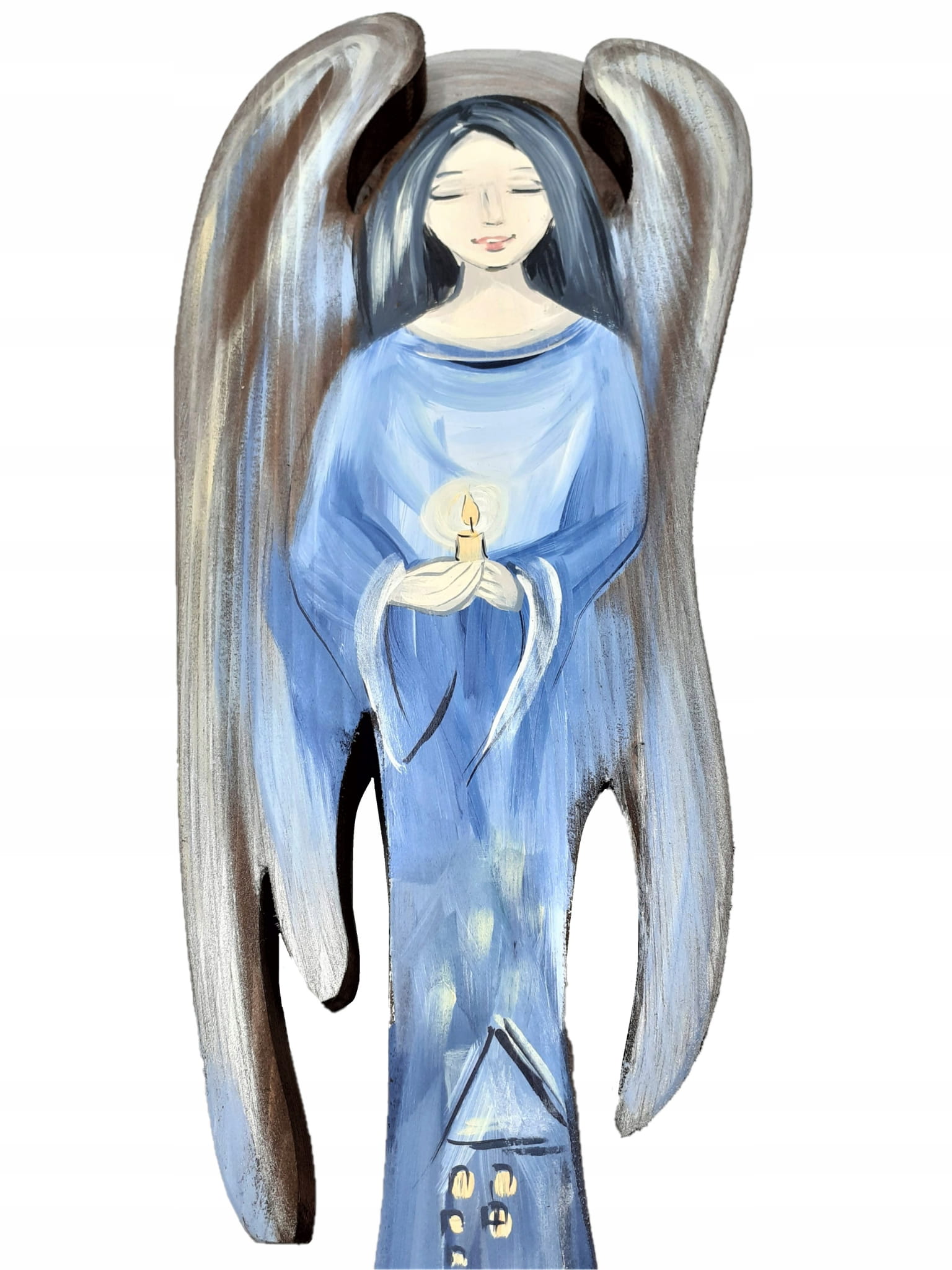 Obraz Dřevěný Velký Anděl s domečky 60 cm