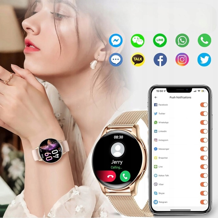 SMARTWATCH ZEGAREK DAMSKI CIŚNIENIOMIERZ AMOLED ROZMOWY TĘTNO MENU PL Obsługa ładowania bezprzewodowego nie