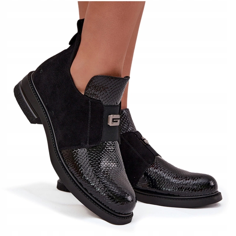 Dámské Kotníkové Boty Nízké Lakované Zateplené Podpatky Vinceza 58560 Černé 39