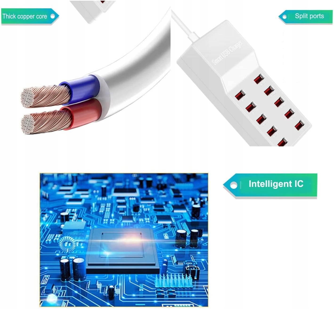 BINAMAO 50W 10-Port USB Charger for iPhone iPad Samsung Huawei — miniatura 10