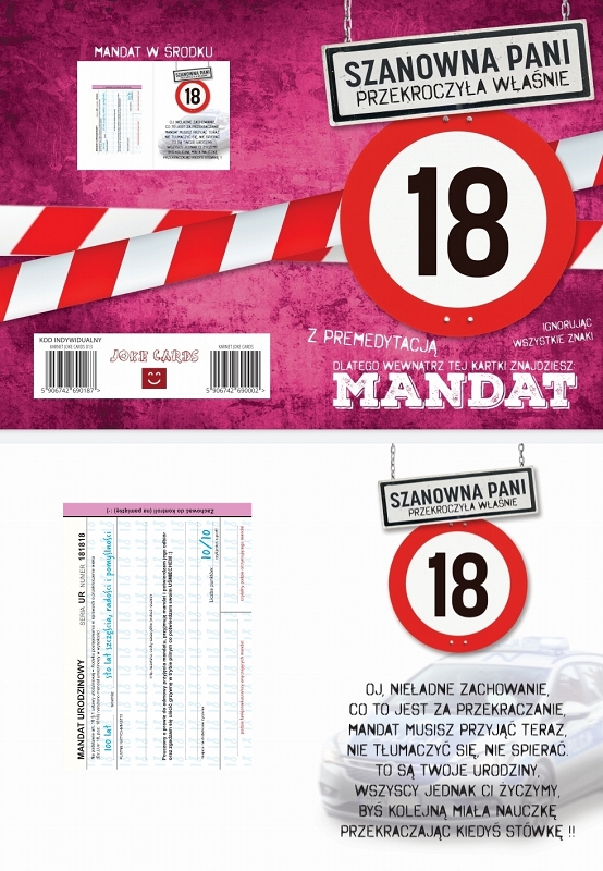 

Karnet na 18 Urodziny kartka Koperta mandat
