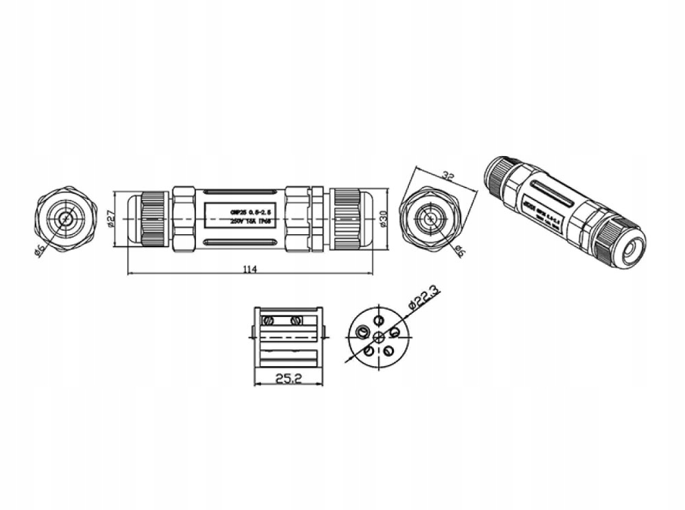 ZŁĄCZKA IP68 MUFA KABLOWA WODOODPORNA REPO 3P SZYBKOZŁĄCZKA 0,5-2,5 mm² / 3 Marka inna