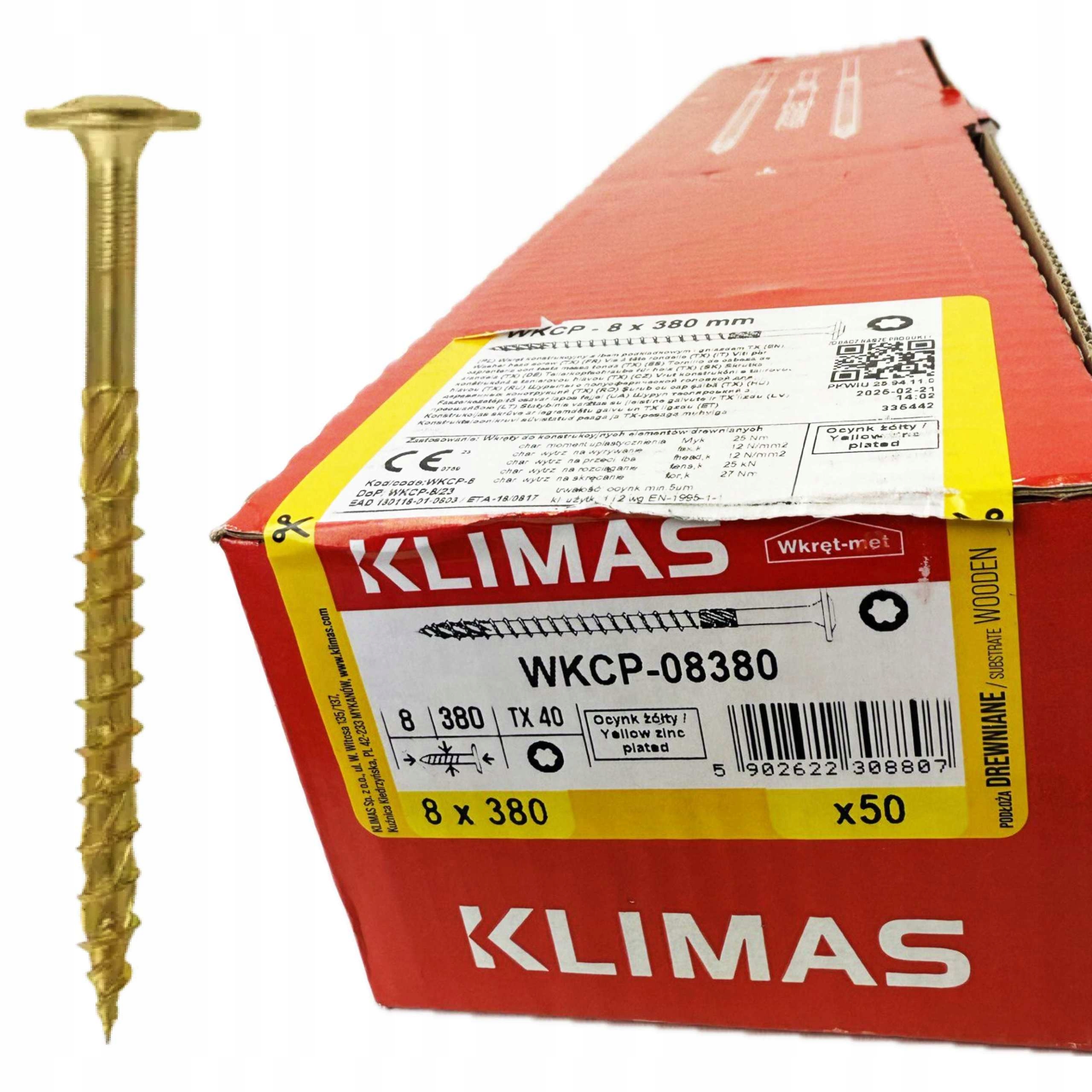 Vruty do dřeva 8x380 mm tesařské Wkcp talířová hlava, torx, op.50 Ks
