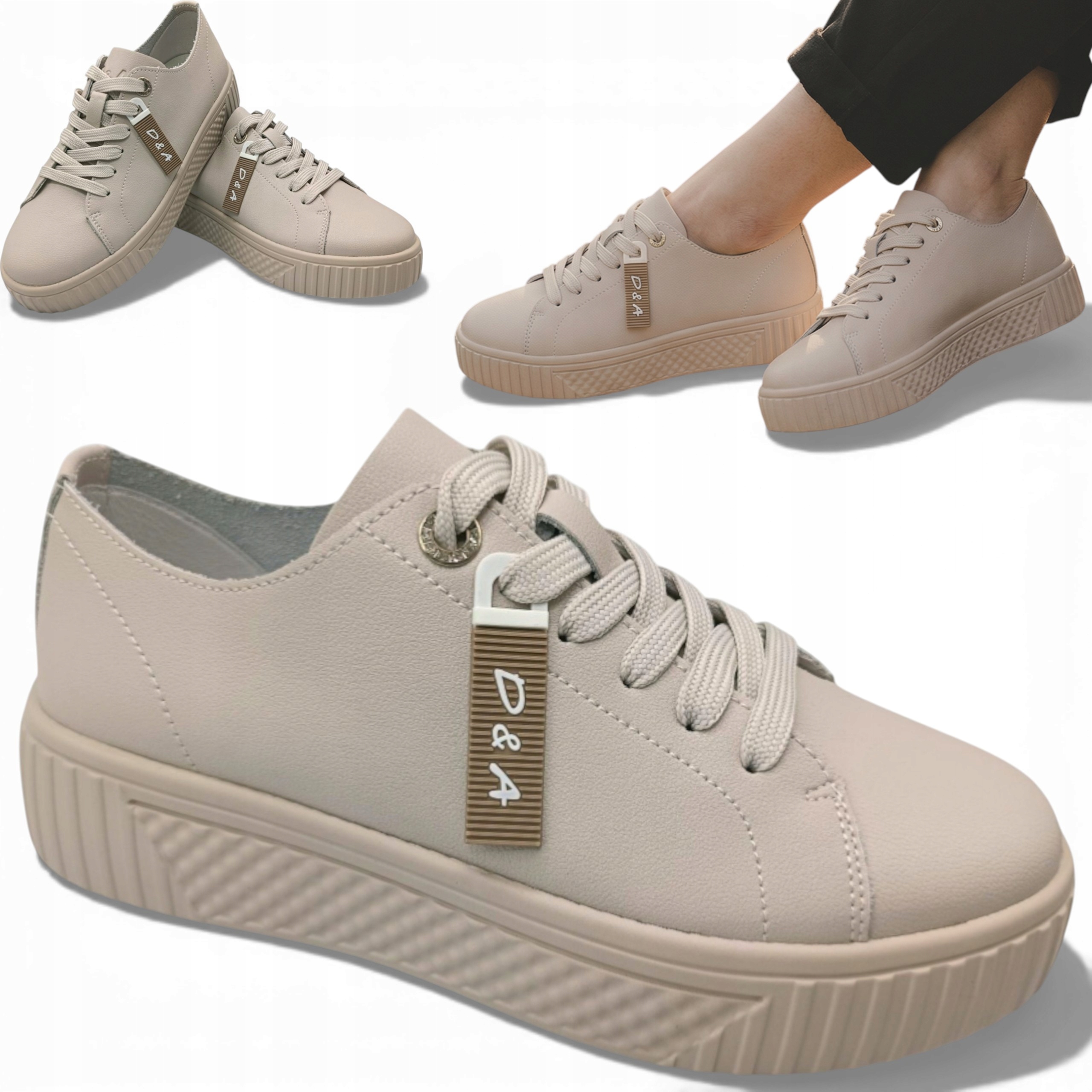 Dámské polobotky Kožené 38 Barski Béžové na platformě Sportovní Jarní