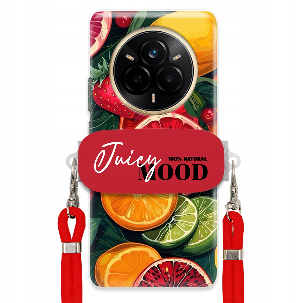 Puzdro pre Realme 14 Pro 5G Červené Crossbody vodítko držiak Juice Mood Ovocie