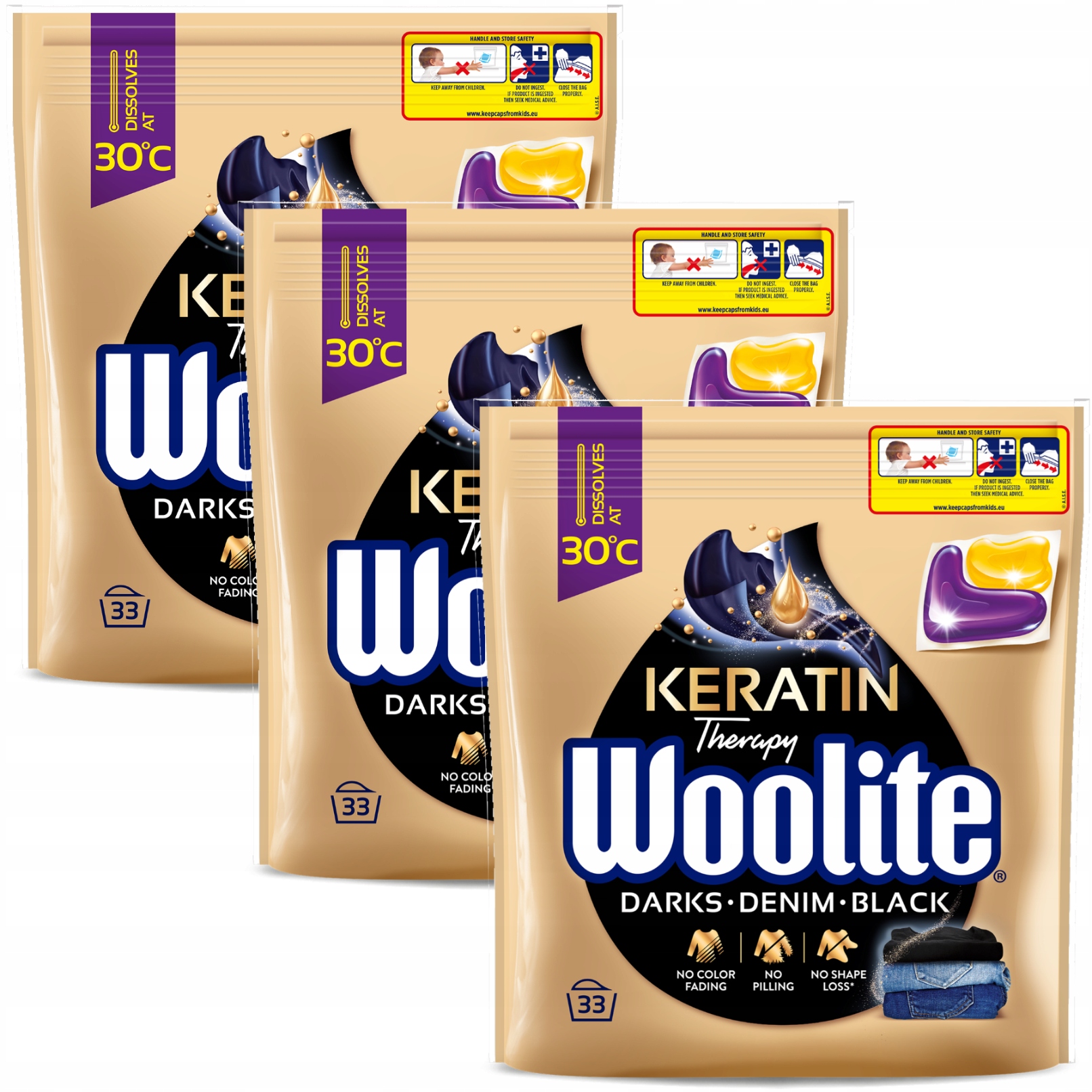 Levně Woolite Gelové Kapsle Na Praní Černého Prádla S Keratinem 3X33 99 Kusů