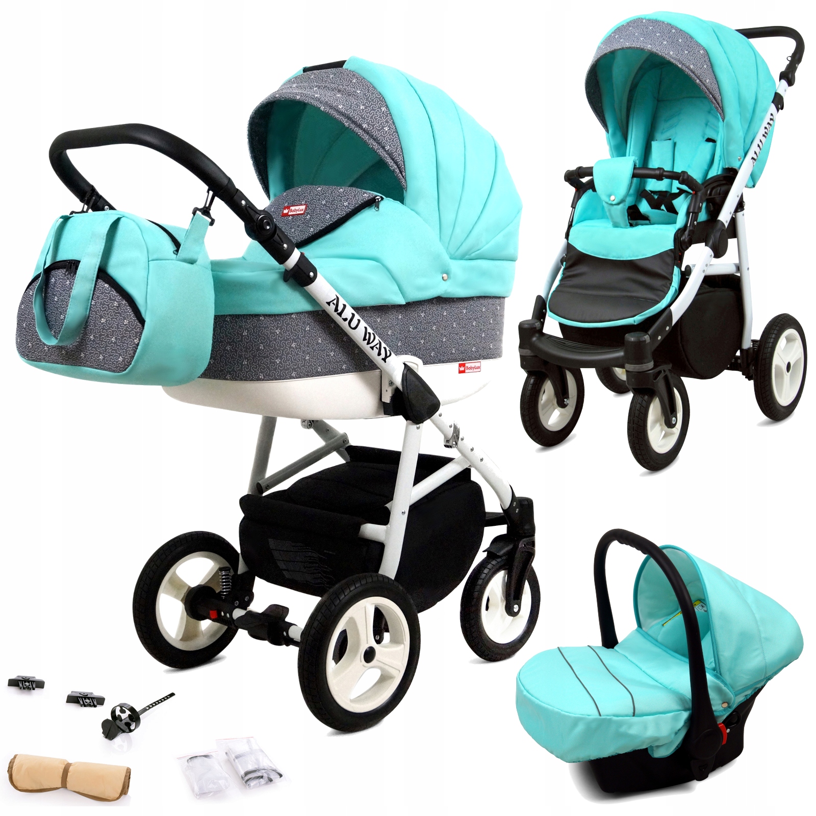 Wózek dziecięcy 3w1 BabyLux Alu Way spacerówka gondola fotelik samochodowy