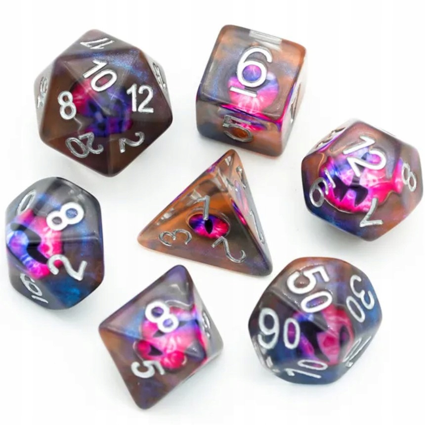 Zestaw 7 Kości Oko Saurona Demon Eye Mroczne D4-20 K20 Rpg D&D Mtg BG3