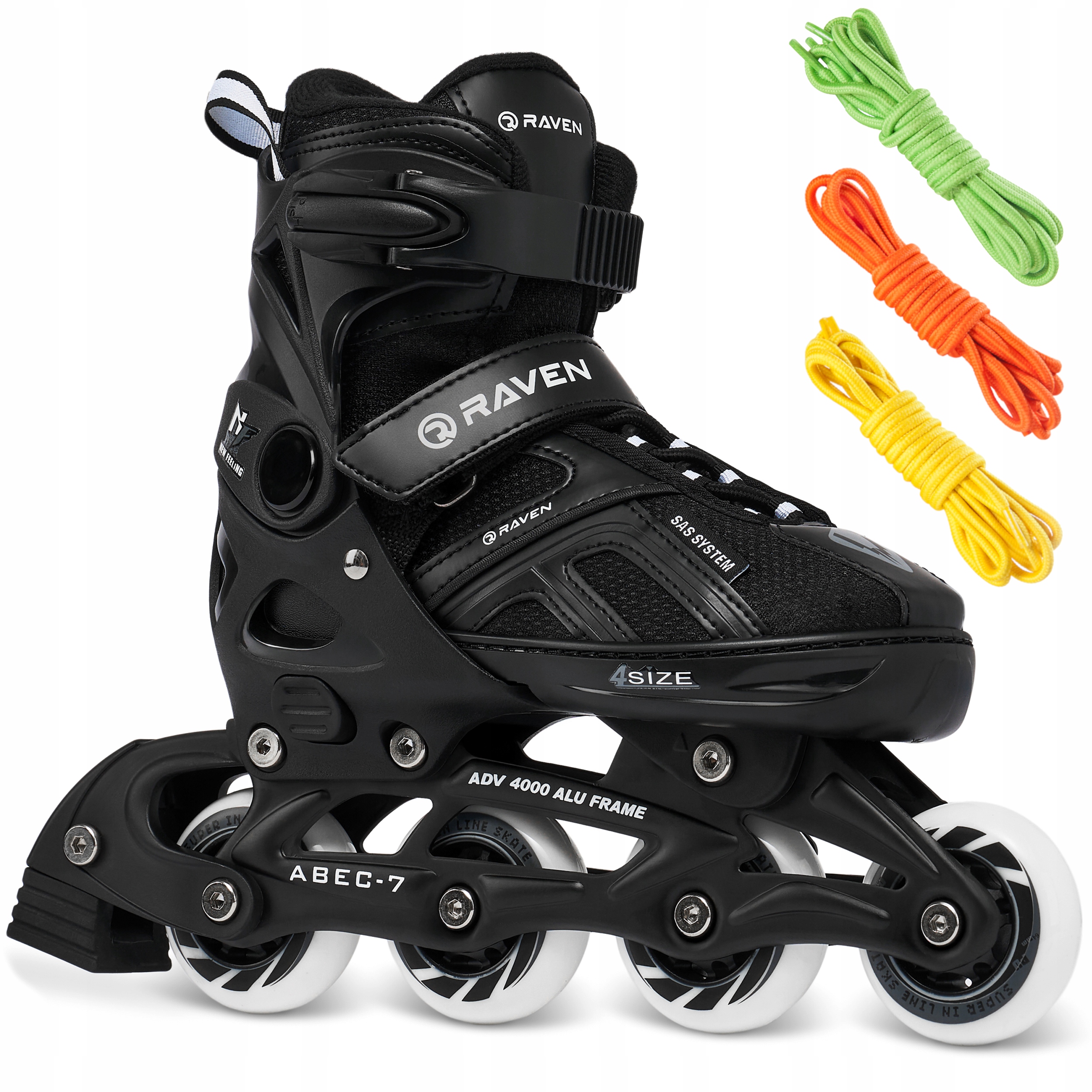 Rolki Regulowane RAVEN Pulse Black + 3x sznurówki