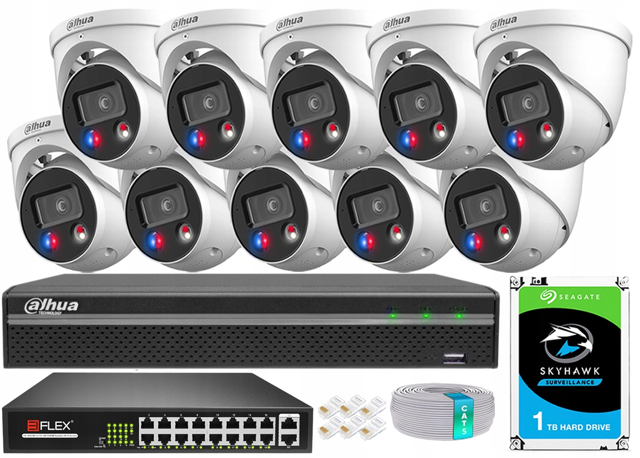 Sada na monitorovanie Dahua 10 Ip kamier 8MP TiOC 4K Aktívne odpudzovanie zvuku