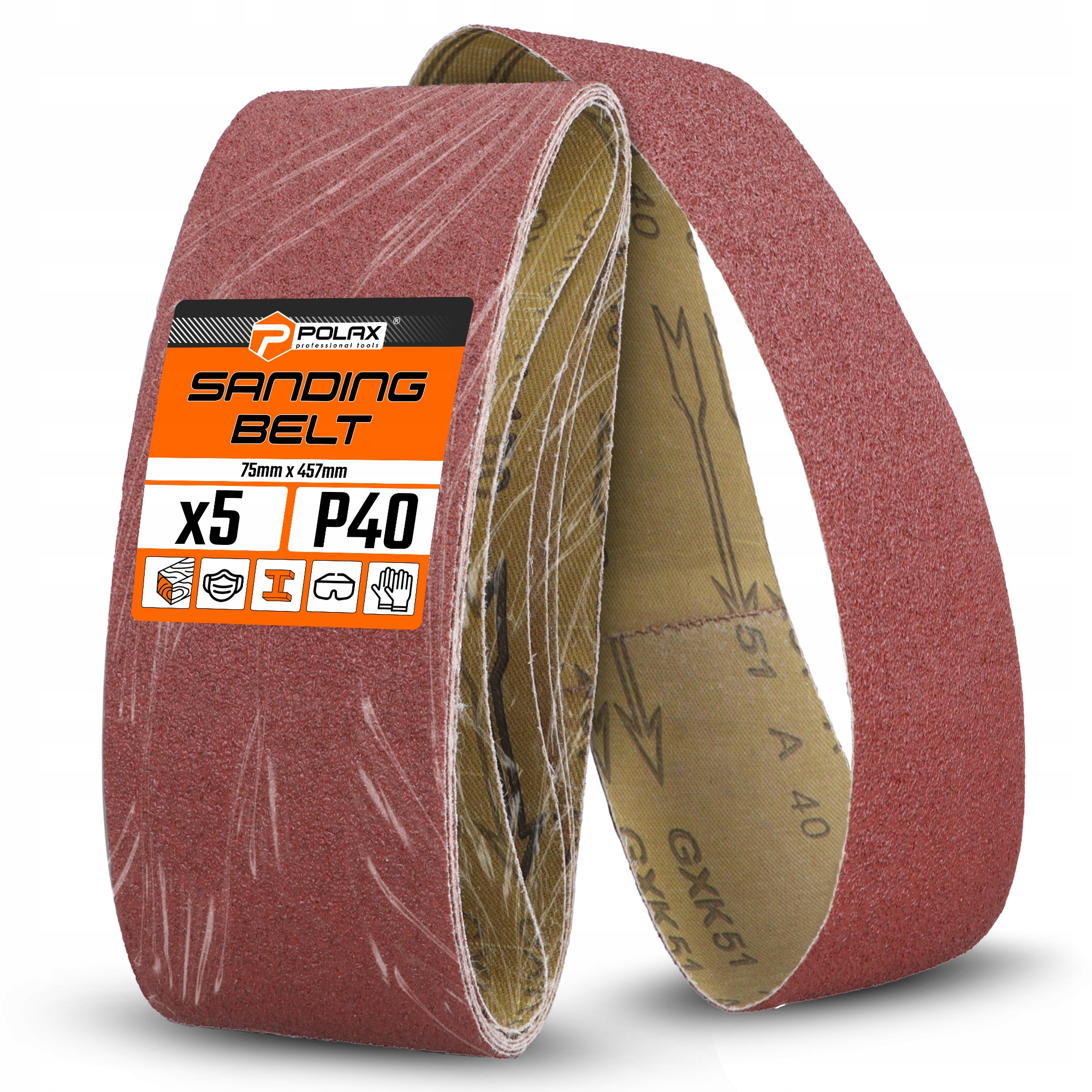 5x Pas Bezkońcowy Taśma Szlifierska 75x457 mm P40 Papier Ścierny Szlifie 7D