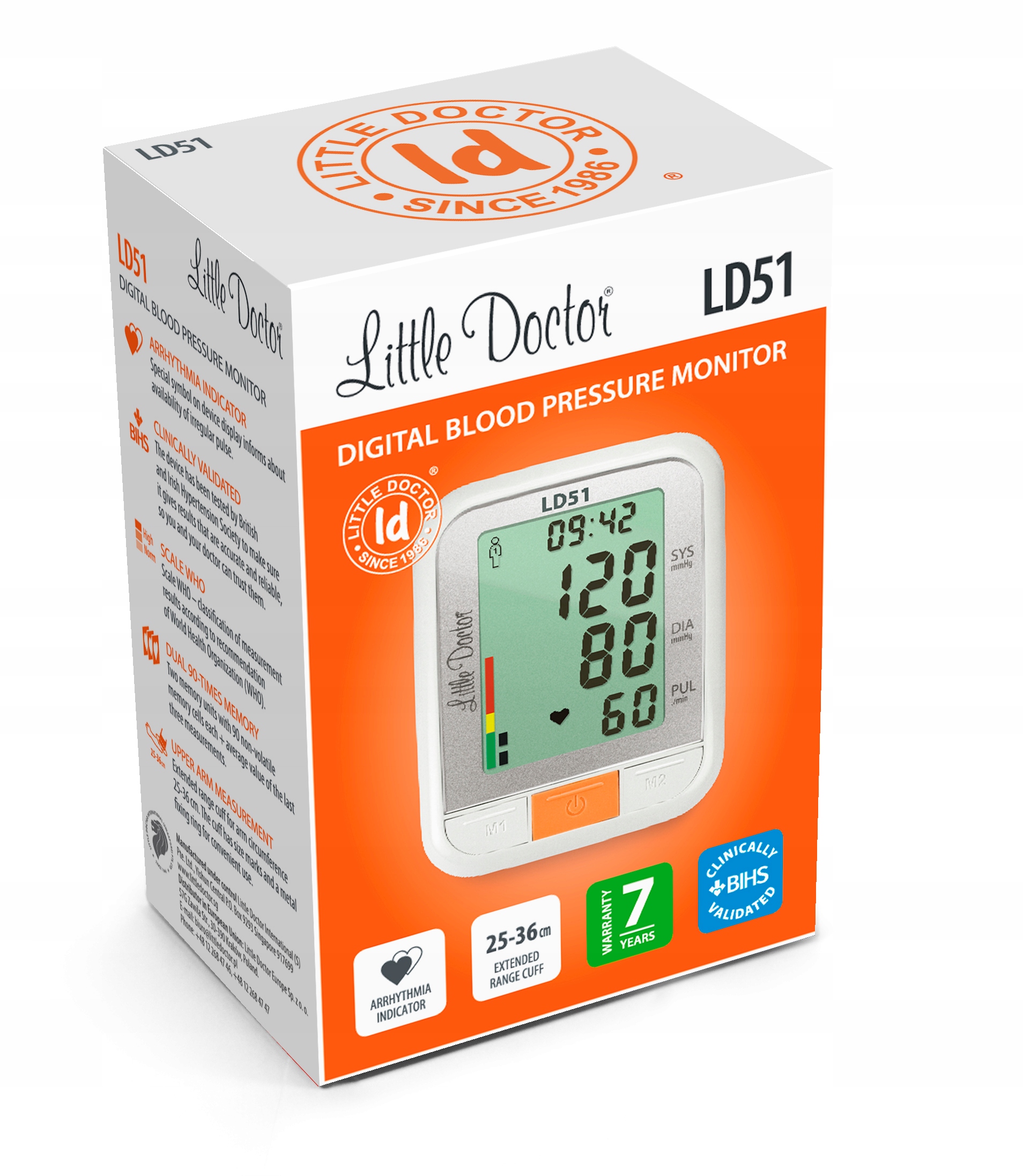 CIŚNIENIOMIERZ AUTOMATYCZNY NA RAMIĘ ARYTMIA ETUI DLA SENIORA Model LD-51