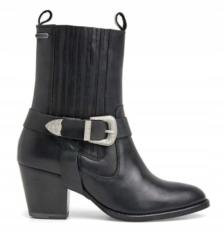 Pepe Jeans Černé Kotníkové Boty Na Podpatku S Koženou Přezkou 37 Awf