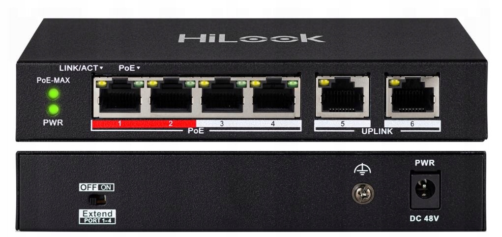 PoE Switch SW-06-POE 4x PoE 2xUplink 35W HiLook od Hikvision pro PoE kamery