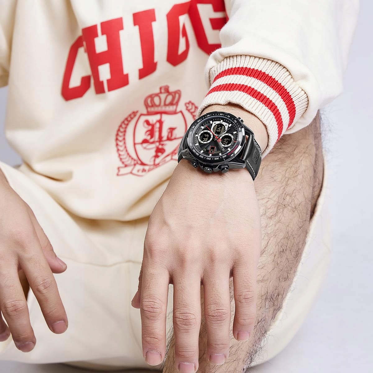 ZEGAREK MĘSKI NAVIFORCE NF9197L B/W/B Czarny pasek skórzany Datownik + BOX Mechanizm kwarcowy