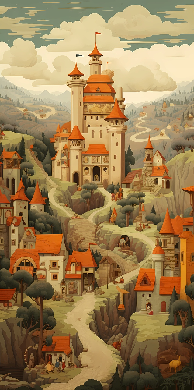 Diamantová výšivka Zámek Město Les Hory Krajina Příroda Vesnice Velká 40x80 cm