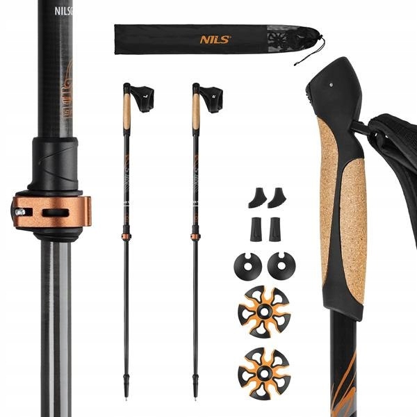 Kijki Kije do Chodzenia Składane Teleskopowe Włókno Węglowe Nils Solidne