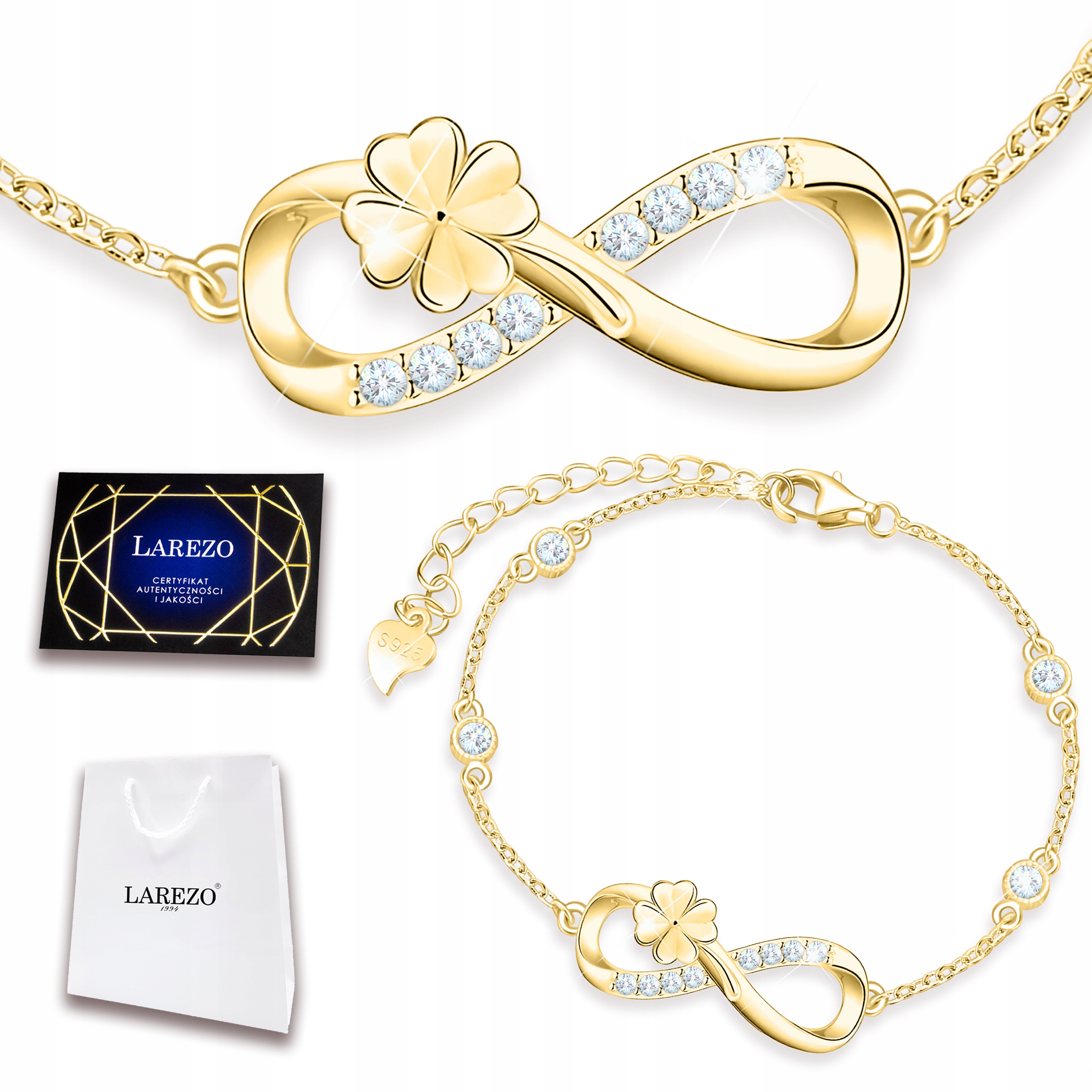 Zlatý náramek se Čtyřlístek a nekonečnem, Stříbro 925