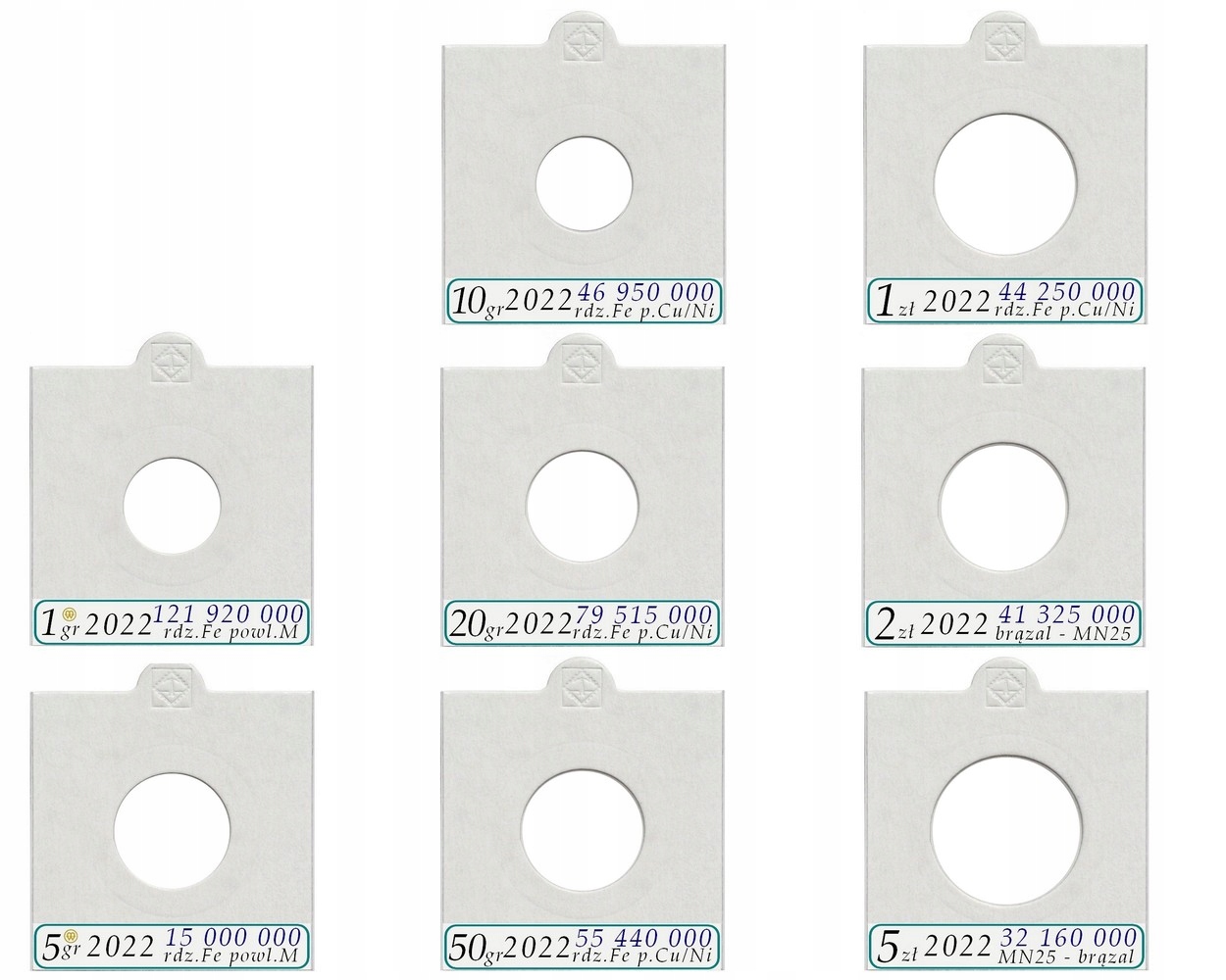 Zestaw 8 holderów na monety obiegowe 2022 + opisy