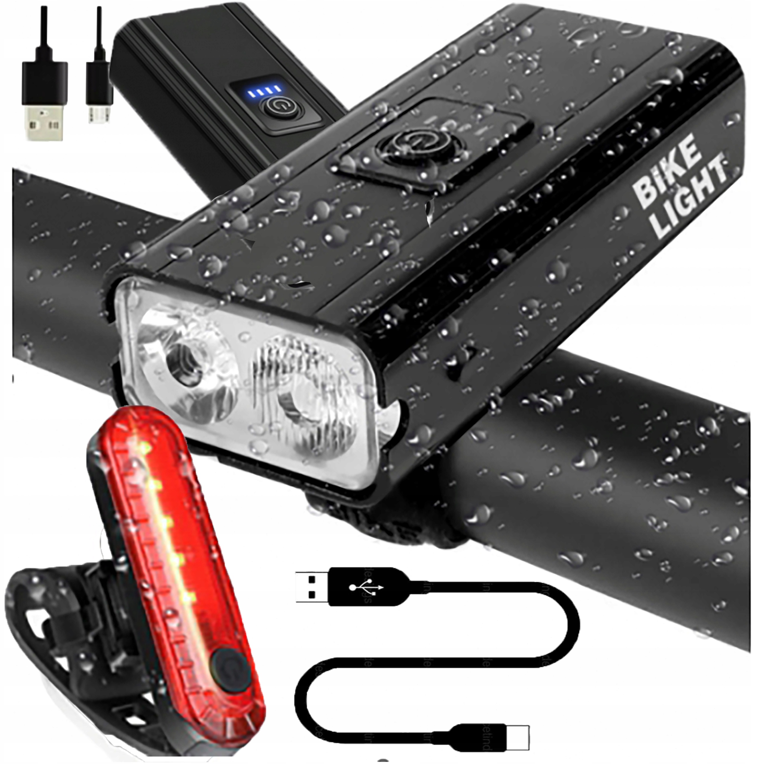 Lampki Rowerowe Mocne Oświetlenie Przód Tył Led Usb Wodoodporne Na Rower