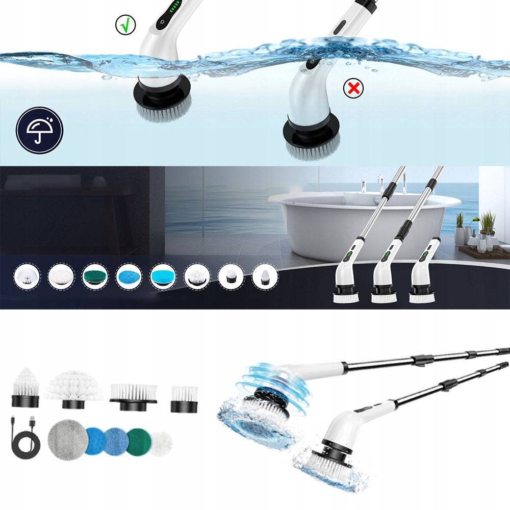 Elektrický rotační kartáč pro čištění Bezdrátový Mop 9v1
