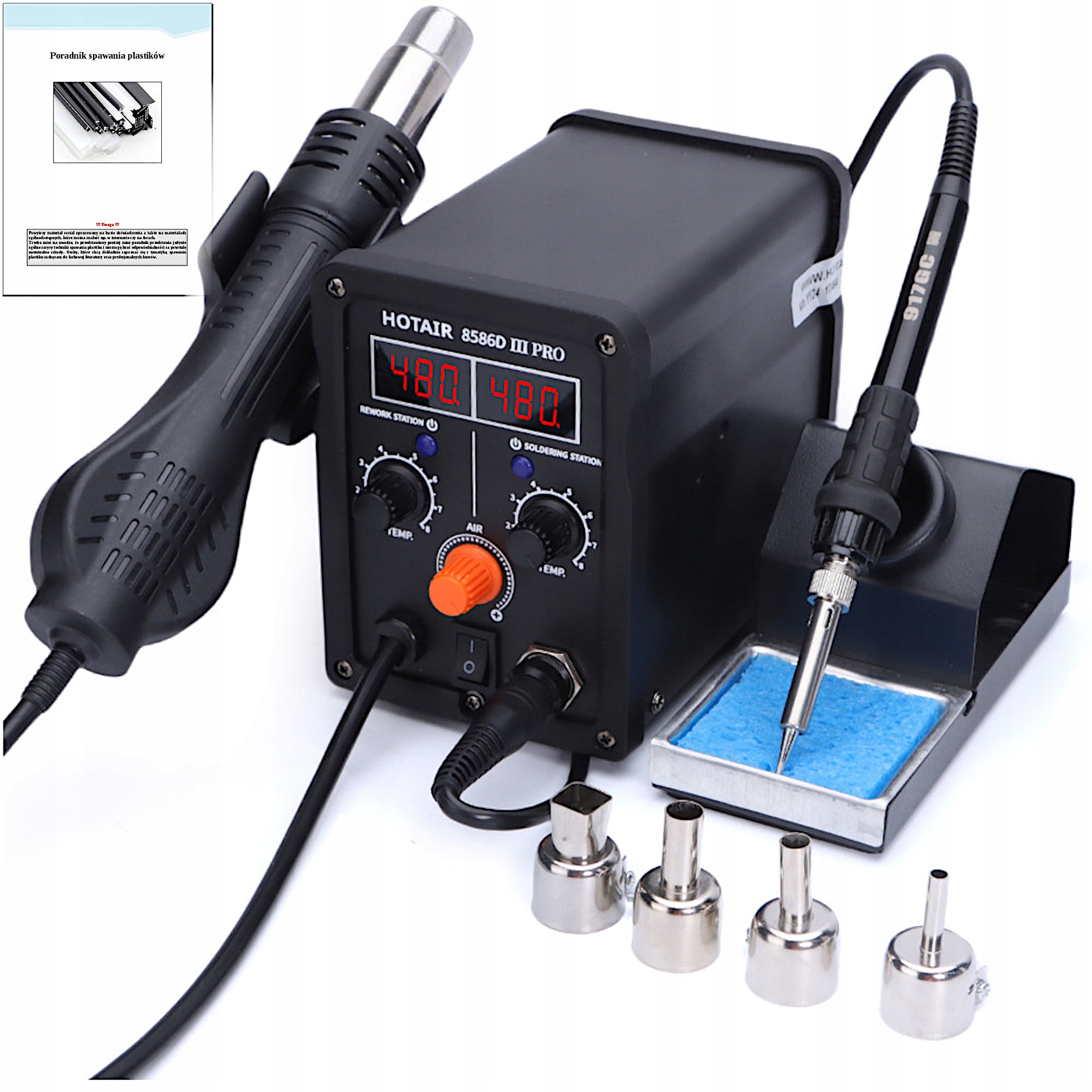 Spawarka Plastiku Hotair 8586D III Pro lutownica Grotowa 2w1 Zestaw Dysz