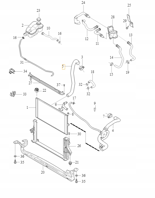 Volvo C30 C70 pravá hadice, pravá trubka chladiče vody 30741220