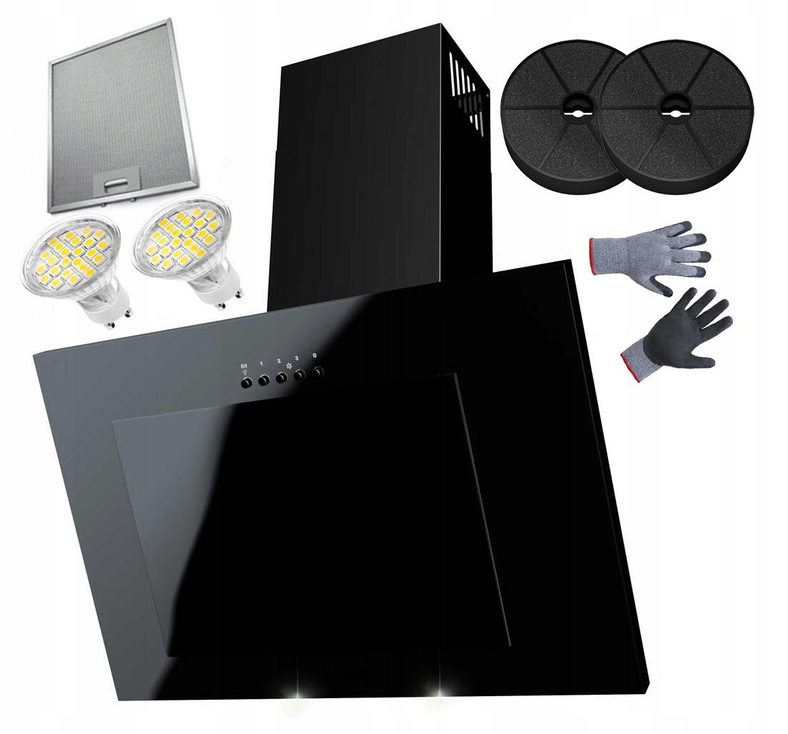 Okap Kuchenny Kominowy Czarny Szkło Led 50CM Filtr